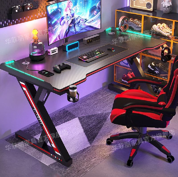 Black Carbon Fiber Gaming Computer Desk (140×60×75cm)